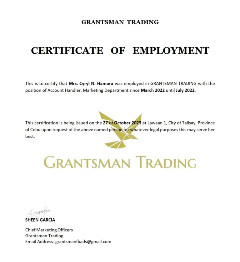 Certificate of Employment