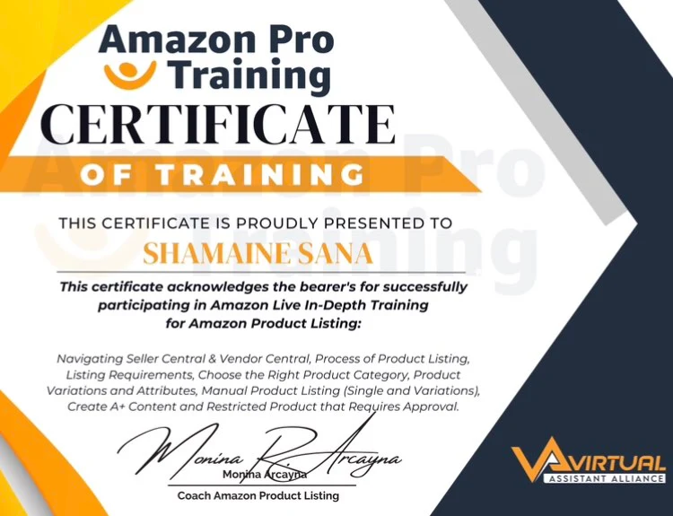 Amazon Product Listing Certificate